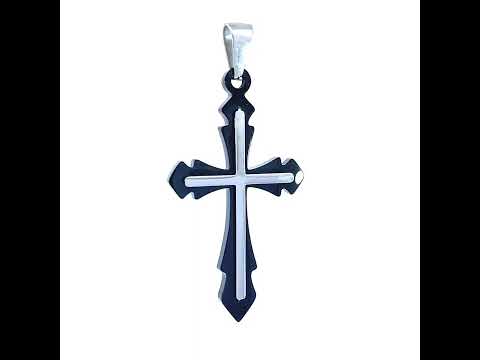 Stainless Steel Black-tone Mens Cross Religious Charm Pendant