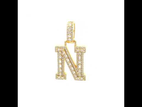 925 Sterling Silver Yellow-Tone Unisex Baguette Round 0.53ct, 0.68ct Moissanite Initial Alphabet N Charm Pendant