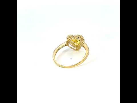 10K Yellow Gold Womens Yellow White Heart Round Cubic-Zirconia Heart Engagement Ring