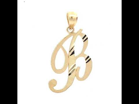 10K Yellow Gold Unisex Diamond-Cut Initial B Charm Pendant
