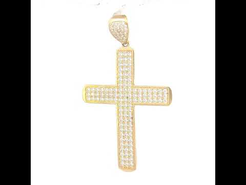 10K Yellow Gold Mens Cubic-Zirconia Cross Religious Charm Pendant
