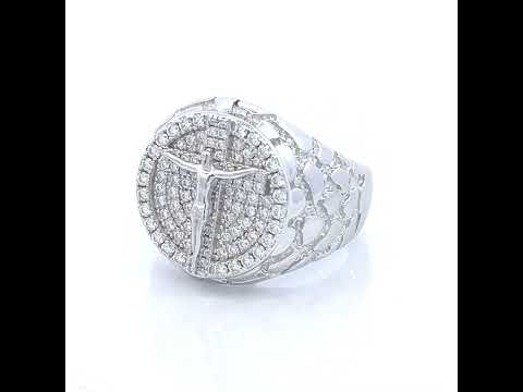 925 Sterling Silver Mens 0.98ct Moissanite Crucifix Religious Ring Size 10