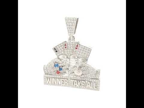 925 Sterling Silver Mens 2.92ct Moissanite Colored CZ Playing Cards Winner Take All Ace of Spades Enameled Pendant