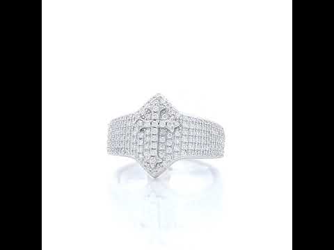 925 Sterling Silver Mens 0.97ct Moissanite Cross Religious Ring Size 8