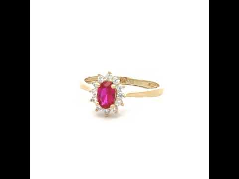 10K Yellow Gold Womens Round Oval White Red Cubic-Zirconia Fashion Ring