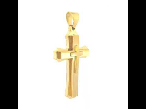Stainless Steel Yellow-tone Mens Cross Religious Charm Pendant