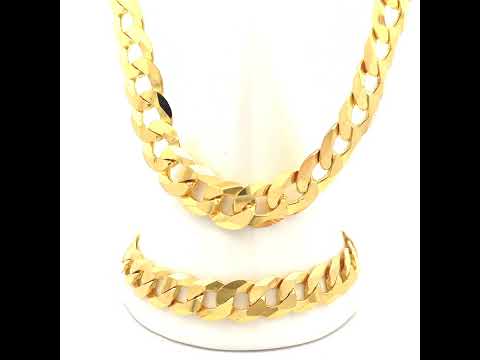 925 Silver Solid Super Flat Cuban Chain Yellow 12.5mm-24