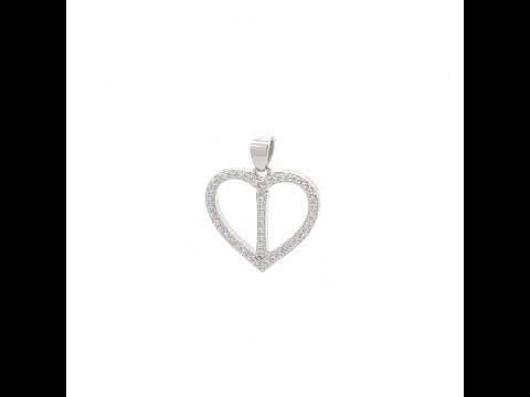 925 Sterling Silver Womens Cubic Zirconia Initial Letter I Heart Charm Pendant
