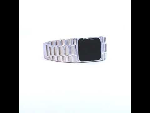 925 Sterling Silver Mens Black Enameled Square Head Fashion Ring