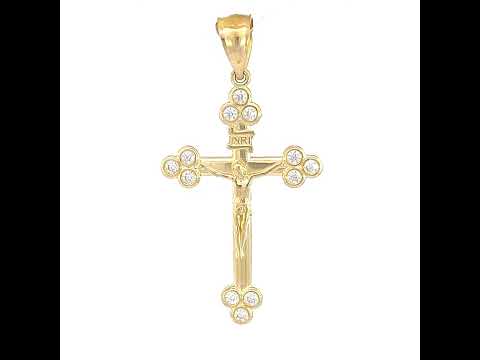 10K Yellow Gold Unisex Cubic-Zirconia Crucifix Cross Religious Charm Pendant