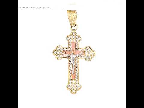 10K Tri-Color Gold Womens Cubic-Zirconia Crucifix Cross Religious Charm Pendant