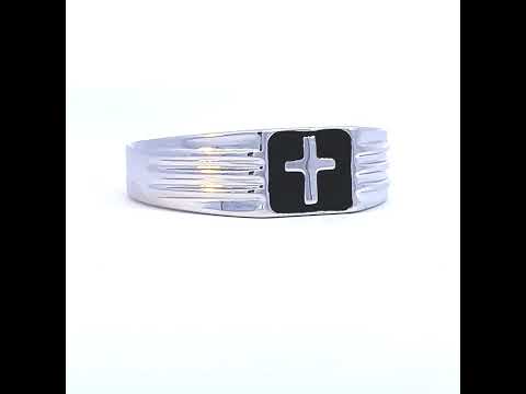 925 Sterling Silver Mens Black Enameled Cross Religious Ring Size 9