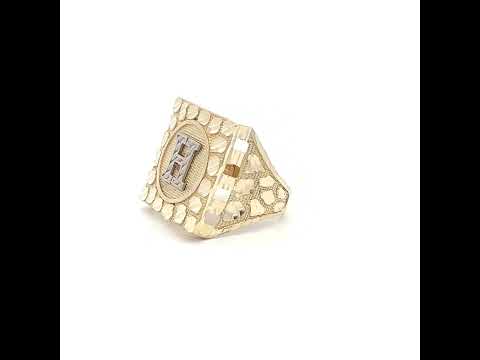 10K Two-Tone Gold Unisex Initial Alphabet H Nugget Ring