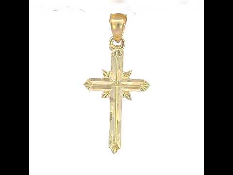 10K Yellow Gold Unisex Diamond-Cut Textured Cross Religious Charm Pendant