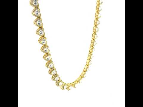 925 Sterling Silver Yellow-tone Womens Cubic-Zirconia Heart Tennis Chain Size 16 Inches
