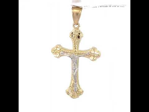 10K Two-Tone Gold Mens Women Nugget Textured Crucifix Cross Religious Charm Pendant