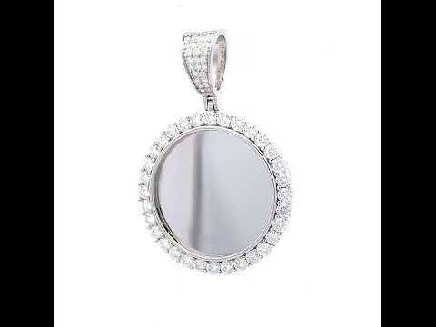 925 Sterling Silver Unisex Round 3.74ct Moissanite Memory Picture Frame Charm Pendant