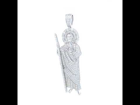 925 Sterling Silver Mens Baguette 0.34ct Round 2.30ct Moissanite St. Jude Religious Charm Pendant
