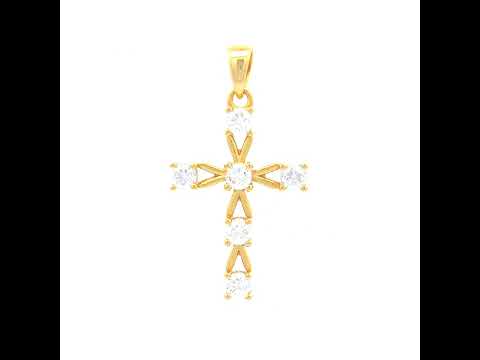 925 Sterling Silver Yellow-tone Unisex Cubic-Zirconia Cross Religious Charm Pendant