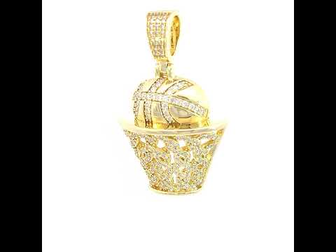 925 Sterling Silver Yellow-tone Mens 1.01ct Moissanite Basket Ball Sports Charm Pendant