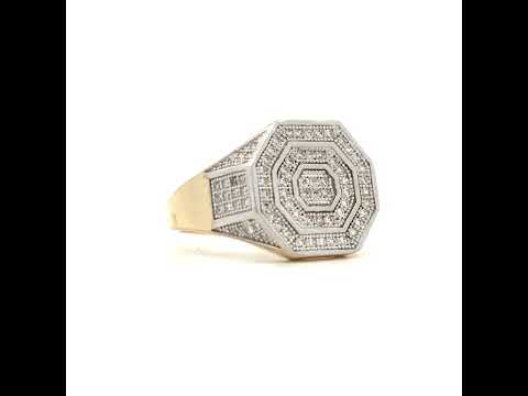 10K Two-Tone Gold Mens Cubic-Zirconia Octagon Head Fashion Ring