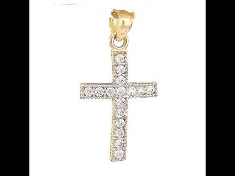 10K Two-Tone Gold Mens Women Cubic Zirconia Cubic-Zirconia Cross Religious Charm Pendant