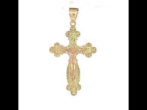 10K Two-tone Gold Mens Crucifix Cross Religious Charm Pendant