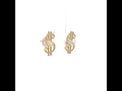 10K Yellow Gold Mens Gambling Dollar Sign Stud Earrings