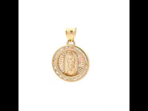 10K Tri-Color Gold Unisex Cubic-Zirconia Guadalupe Religious Charm Pendant