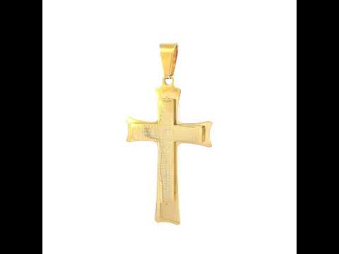 Stainless Steel Yellow Black-tone Mens Cross Religious Charm Pendant