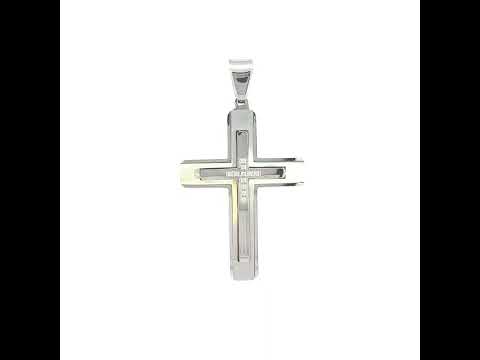 Stainless Steel Mens Cubic-Zirconia Cross Religious Charm Pendant