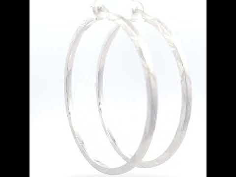 925 Sterling Silver Womens Diamond-Cut Patterned Square Tube Hoop Earrings