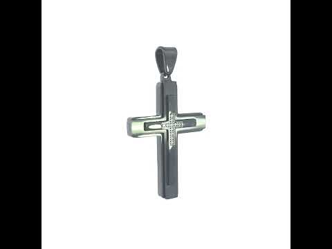 Stainless Steel Black-tone Mens Cubic-Zirconia Cross Religious Charm Pendant