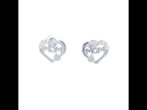 925 Sterling Silver Womens Cubic-Zirconia Heart Mom Stud Earrings