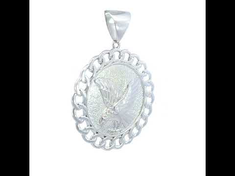 925 Sterling Silver Mens Cuban Border Eagle Bird Wildlife Charm Pendant