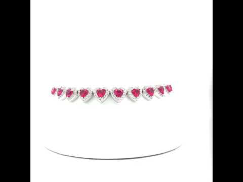 925 Sterling Silver Womens White Pink Round Heart Cubic-Zirconia Hearts Link Bracelet Size 7 Inches