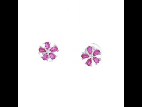 925 Sterling Silver Womens Pink White Teardrop Round Cubic-Zirconia Flower Fashion Stud Earrings