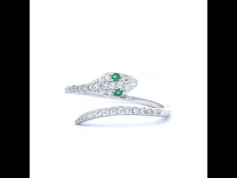 925 Sterling Silver Womens Green White Cubic-Zirconia Snake Fashion Ring Size 6
