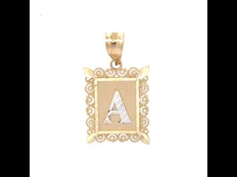 10K Two-Tone Gold Unisex Diamond-Cut Initial A Charm Pendant