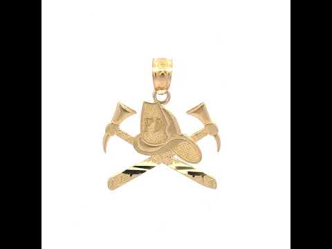 10K Yellow Gold Diamond-Cut Unisex Fire Department Badge Charm Pendant