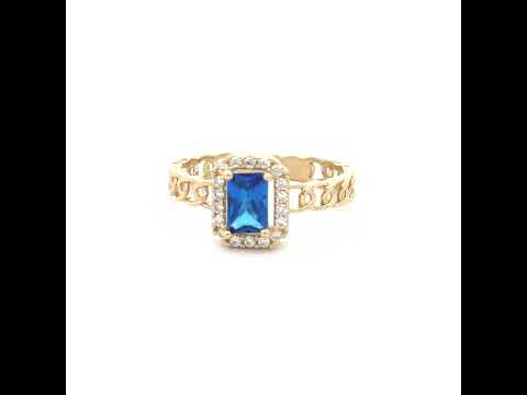 10K Yellow Gold Womens Round Emerald-cut White Blue Cubic-Zirconia Fashion Ring
