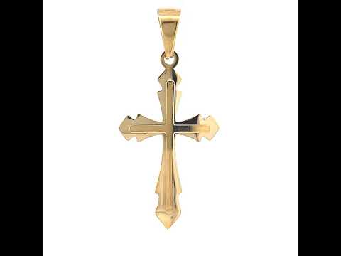Stainless Steel Yellow-tone Mens Cross Religious Charm Pendant