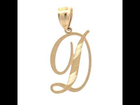10K Yellow Gold Unisex Diamond-Cut Initial D Charm Pendant