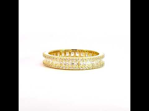 925 Sterling Silver Yellow-tone Womens Princess-Cut Round Cubic-Zirconia Eternity Ring Size 10
