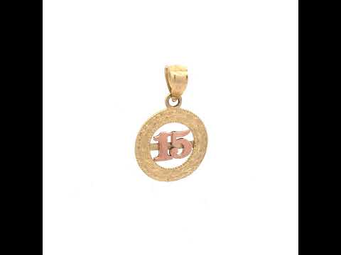 10K Gold Tri-Color Diamond-Cut Womens 15 Anos Quinceanera Charm Pendant