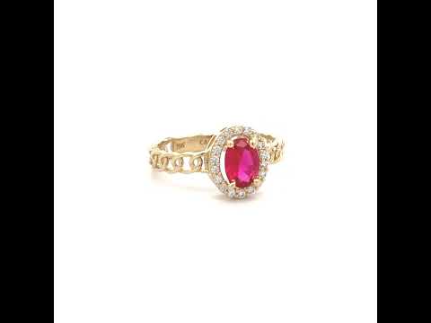 10K Yellow Gold Womens Round Oval White Red Cubic-Zirconia Fashion Ring
