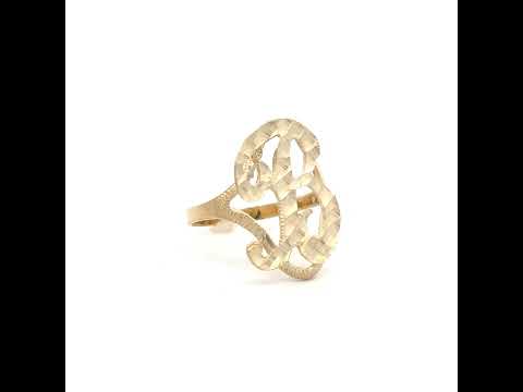 10K Yellow Gold Womens Diamond-Cut Textured Initial Letter B Band Ring