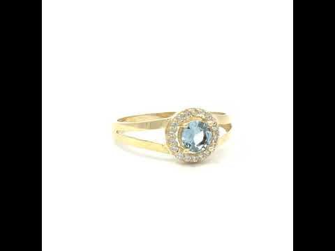 10K Yellow Gold Womens White Blue Cubic-Zirconia Fashion Birthstone Ring