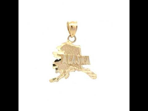 10K Yellow Gold Textured Unisex Alaska State Charm Pendant