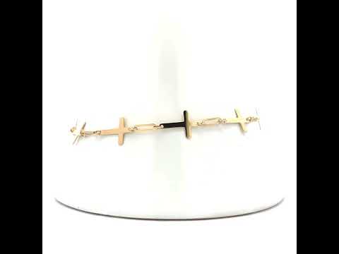 10K Yellow Gold Womens Cubic-Zirconia Cross Link Bracelet Size 7 + 1 Inches